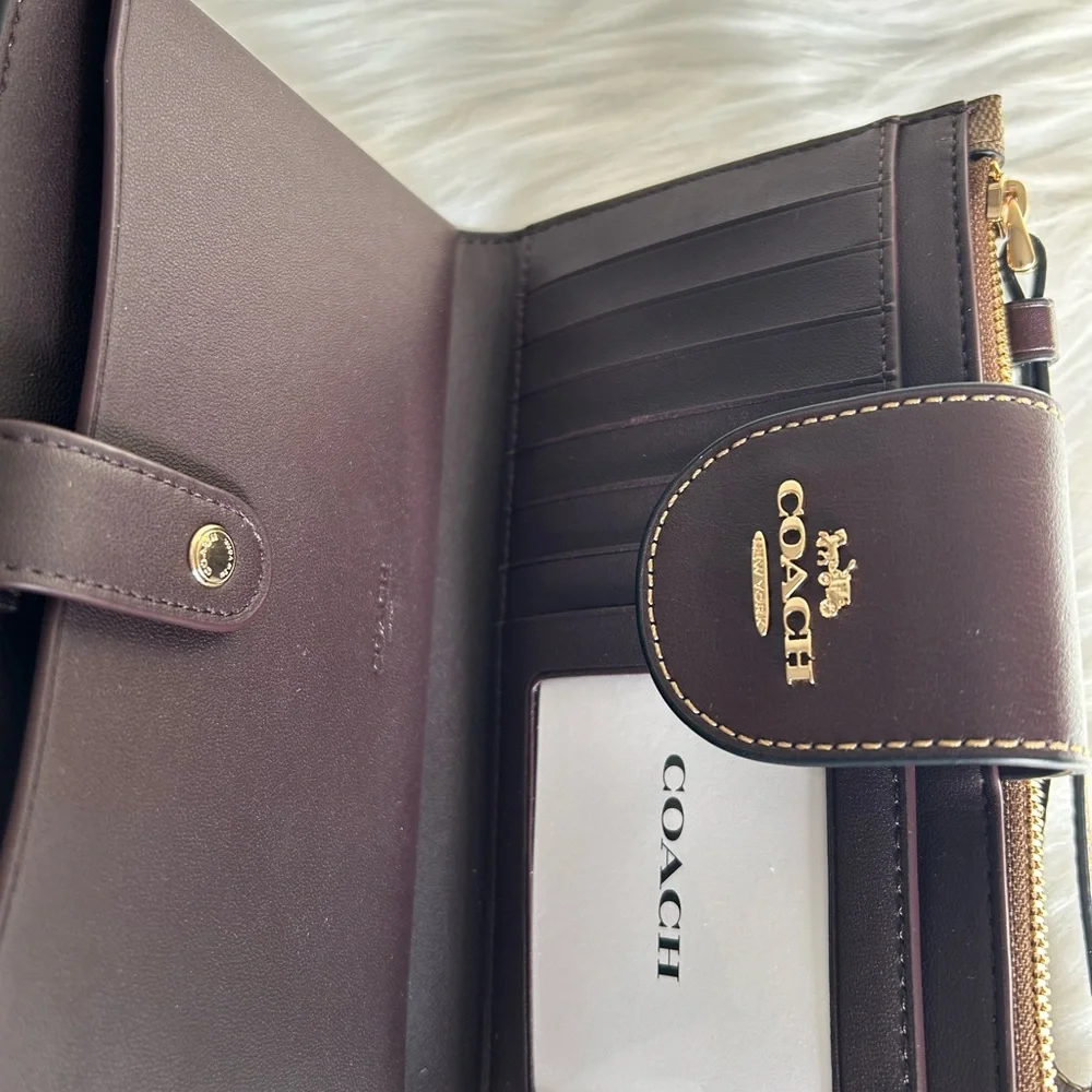 Coach Tech Wallet Signature Canvas Disco‎ Star Khaki Pink C7292 Wristlet New - Picture 3 of 5